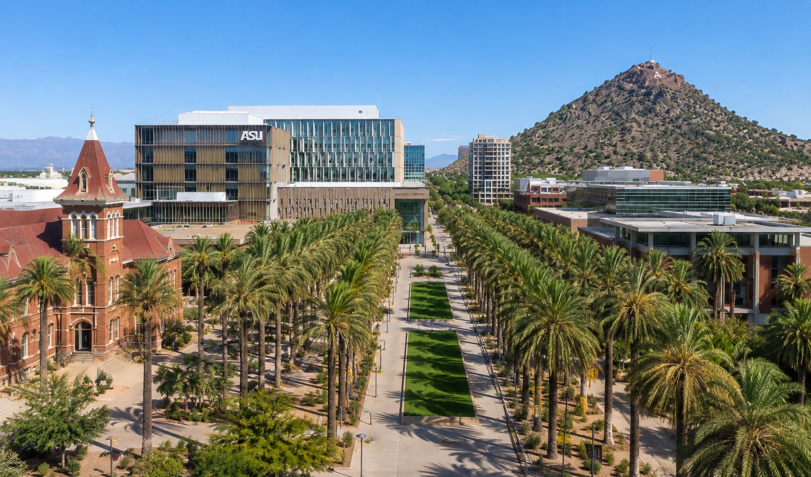アリゾナ州テンピにある Arizona State University のキャンパスと砂漠都市フェニックス都市圏の明るい雰囲気をイメージしたヒーロー画像