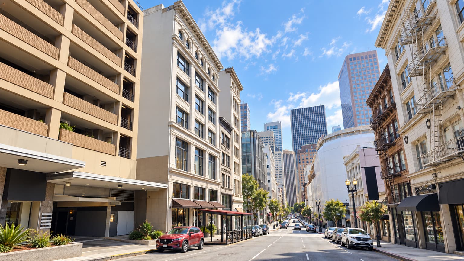 サンフランシスコ中心部の Sutter Street にある California Language Academy San Francisco(CLA San Francisco)周辺の街並み