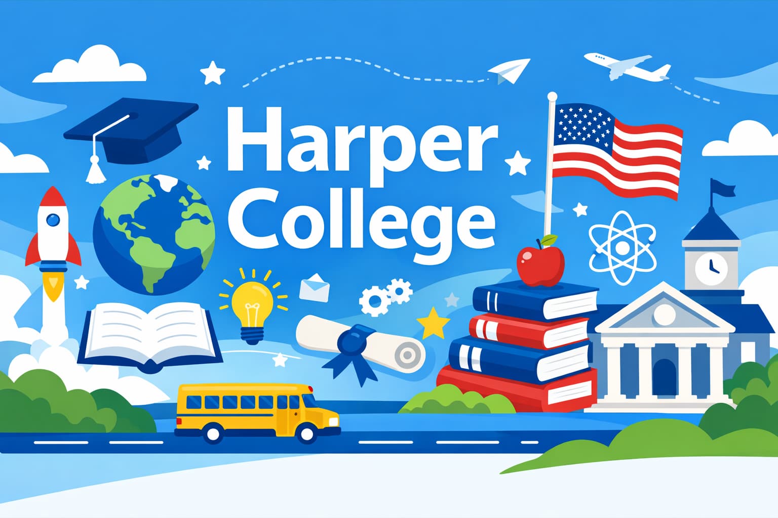 イリノイ州パラタインの Harper College（ウィリアム・レイニー・ハーパー・カレッジ / Harper / WRC）キャンパスのイメージ