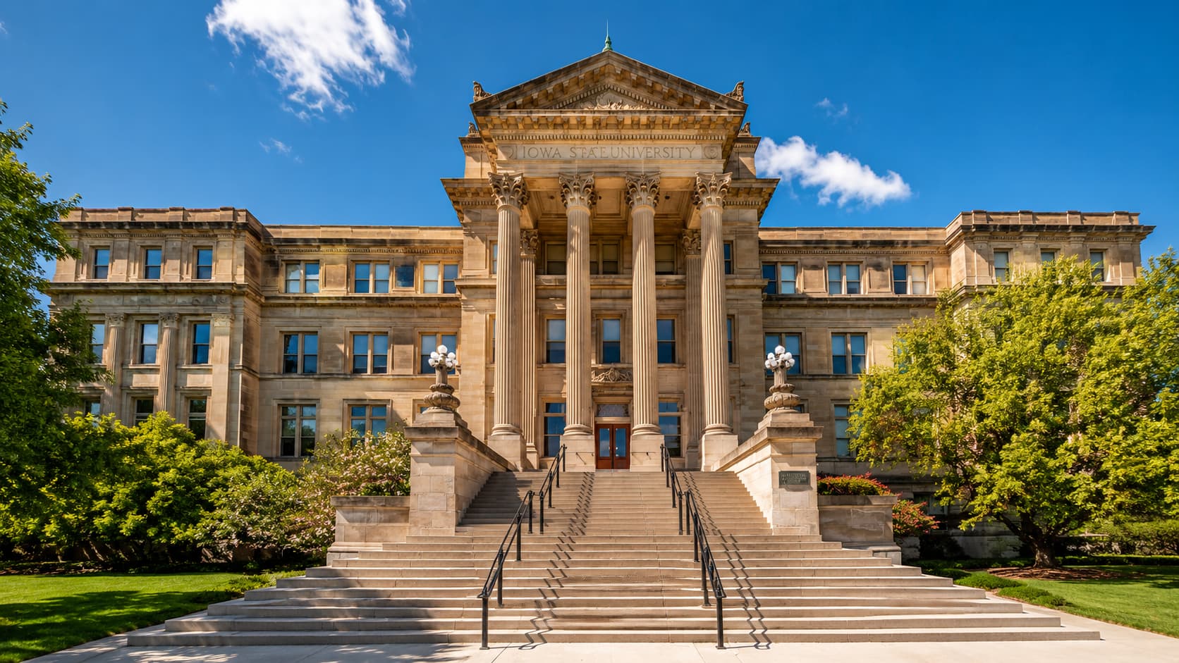 アイオワ州エイムズにある Iowa State University の歴史あるキャンパスと緑豊かな景観
